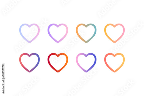 Set of gradient heart outline. Flat vector design illustration isolated on white background.