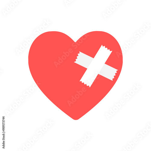 Broken red heart. Feeling, emotion, heart broken, pain concepts. Flat decorative vector design isolated illustration.