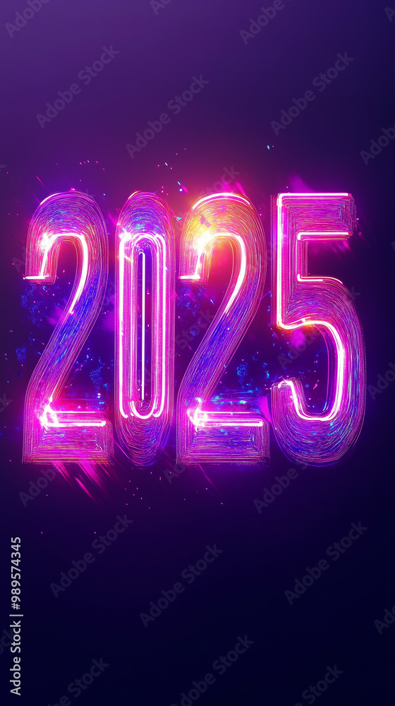 Vibrant 2025 Neon Sign with Sparkling Effects Vibrant 2025 Neon Sign with Sparkling Effects