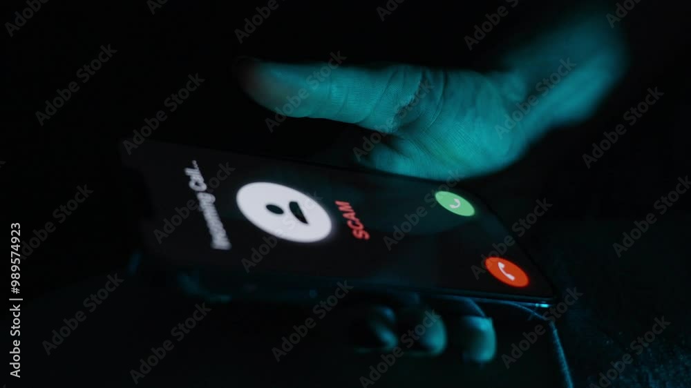 A hand holds a phone showing an incoming 