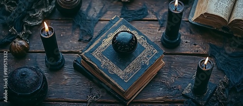 Halloween ad mockup with a black frame, candles, and stone backdrop for a rustic look.