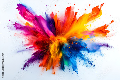 An explosion of vivid colors on a white background with a lot of details and movements, artsy, colorful