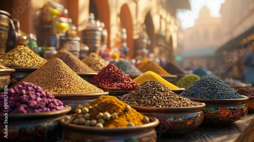Selection of spices on a moroccan market.