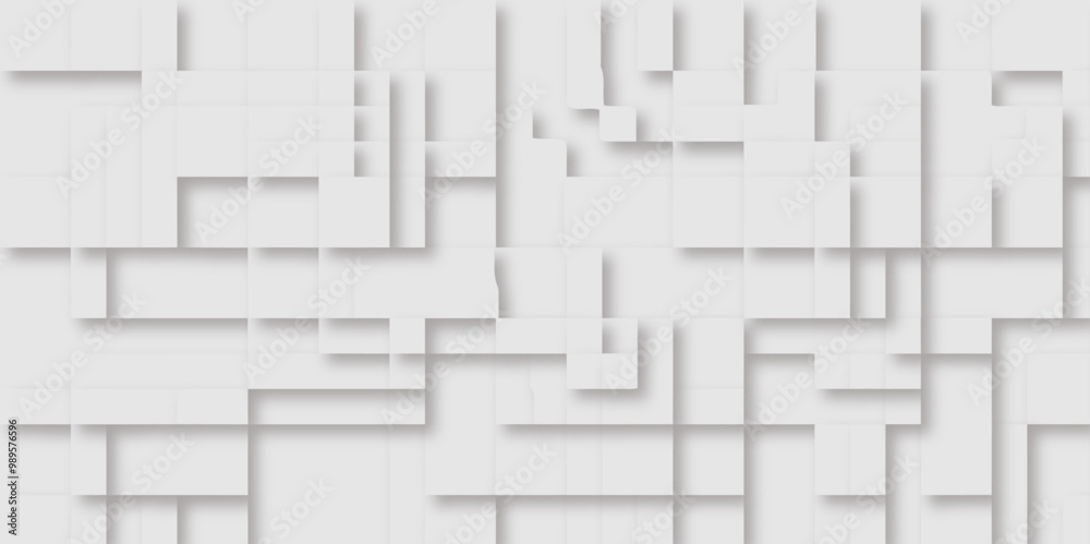 Abstract modern white and light grey square shapes corporate technology cube box random block background, design template, web, banner, presentation background. 