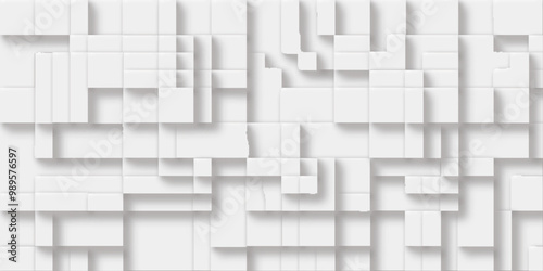 Abstract modern white and light grey square shapes corporate technology cube box random block background, design template, web, banner, presentation background. 
