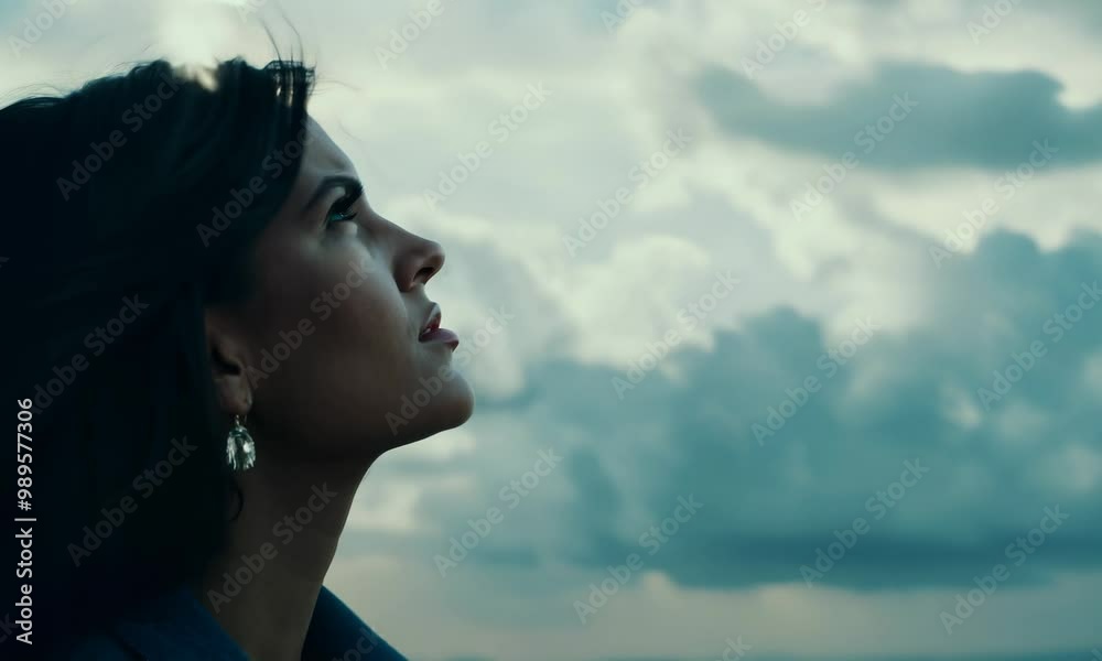 Depressed Woman Looking Through Clouds video Depressed Woman Looking Through Clouds video
