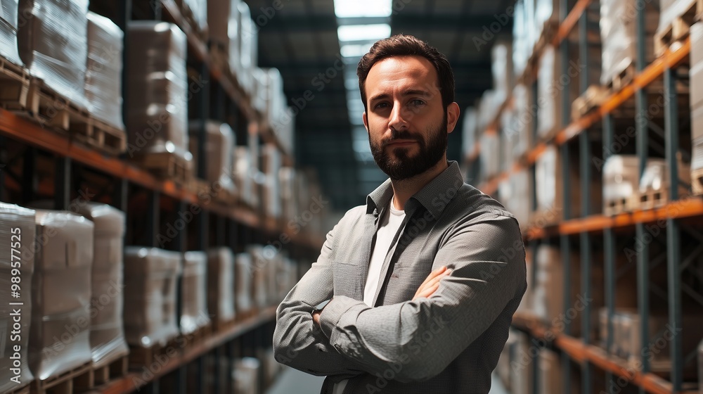 Logistics manager posing in warehouse. Logistics manager posing in warehouse.