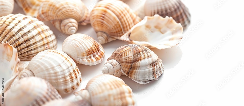 Seashells On White Background Close Up Seashells On White Background Close Up