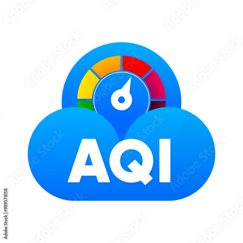 AQI - Air Quality Index scale. Low and High level. Gauge with quality index dial showing. Vector illustration.