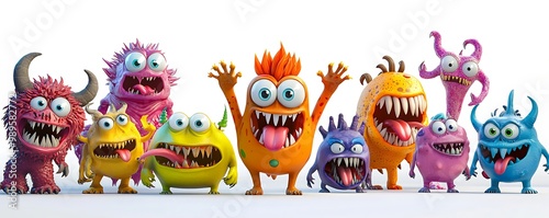 Brightly colored 3D monsters with expressive faces and dynamic poses on a clean backdrop.