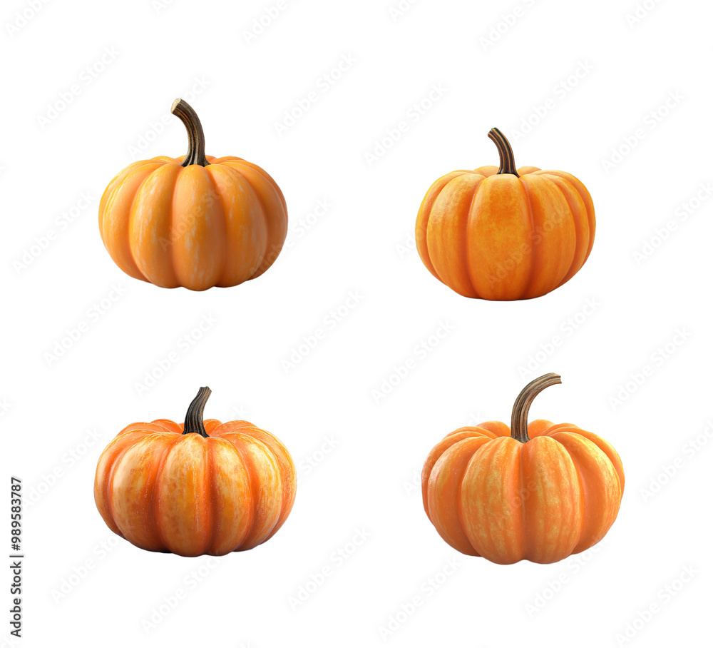 Obraz premium Isolated set of selected pumpkins. PNG clipart for halloween cards, thanksgiving, decoration and sticker printing