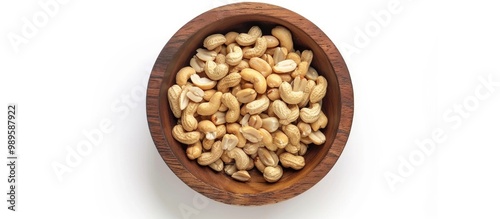 Salted Peanut In Wooden Bowl Isolated On White Background Top View