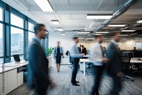 Bright Blurred Motion People in Modern Business Office Space