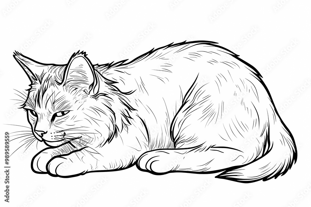 Obraz premium Adorable cat coloring page for children, perfect for creative stock illustrations.