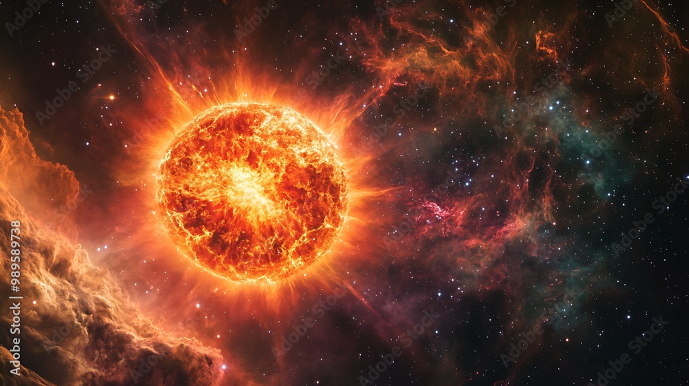 Red Giant Star in Decline Encircled by a Planetary Nebula and Clouds Influenced by Gravitational Waves Red Giant Star in Decline Encircled by a Planetary Nebula and Clouds Influenced by Gravitational Waves