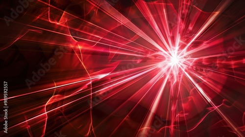 A glowing red star-shaped light beam radiates from the center of an abstract background