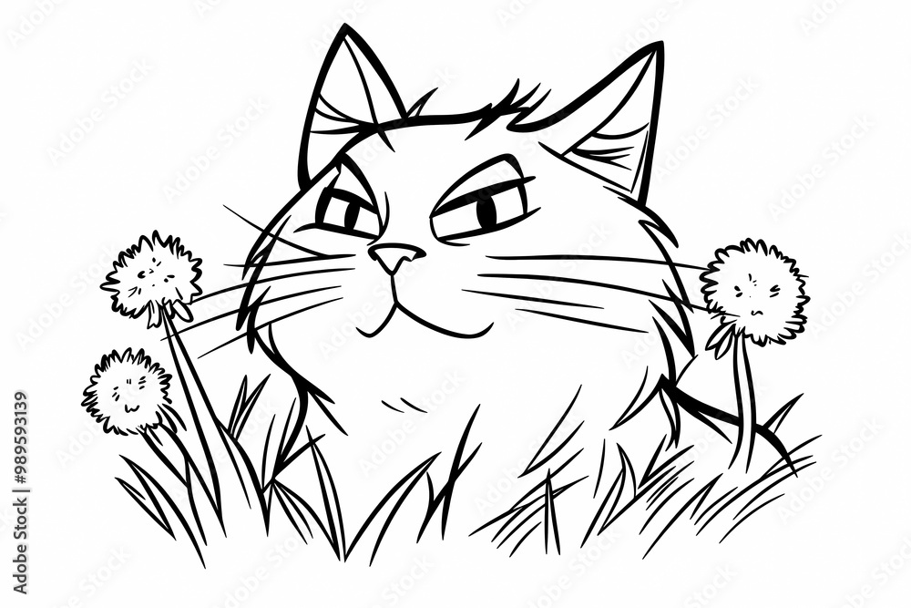 Obraz premium Adorable cat coloring page for children, perfect for creative stock illustrations.