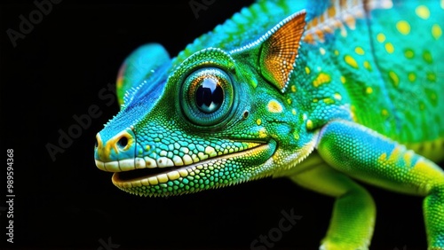 Chameleon into the wild. Beautiful extreme close-up