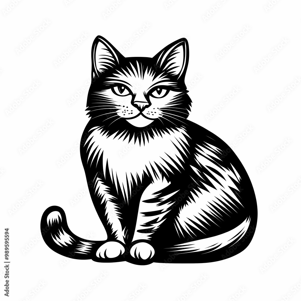 Obraz premium Adorable cat coloring page for children, perfect for creative stock illustrations.