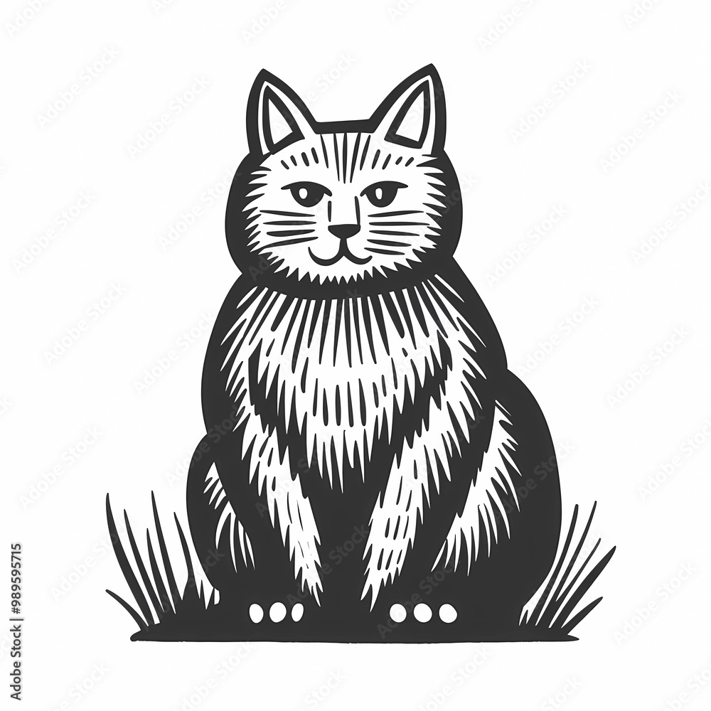Obraz premium Adorable cat coloring page for children, perfect for creative stock illustrations.