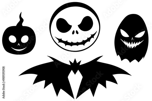 Vector Collection of Halloween Faces. The nightmare before christmas. Jack Skellington. halloween jack faces silhouettes. photo