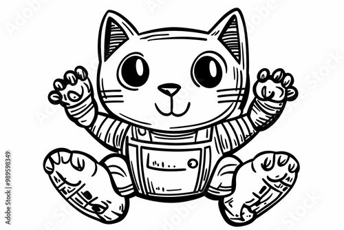  Adorable cat coloring page for children, perfect for creative stock illustrations.