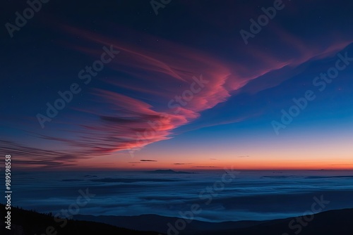 Elevated Surreal Twilight Horizon with Wispy Clouds and Vibrant Hues