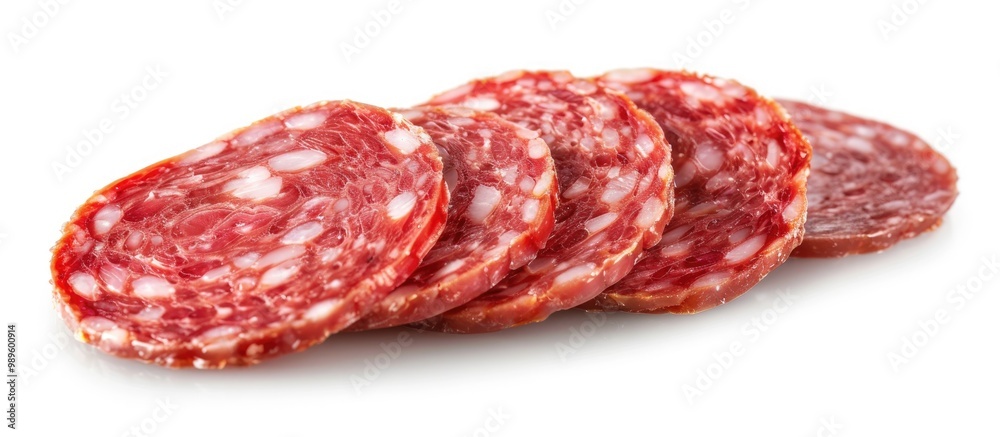 Salami Sausage Slices Isolated On White Background Salami Sausage Slices Isolated On White Background