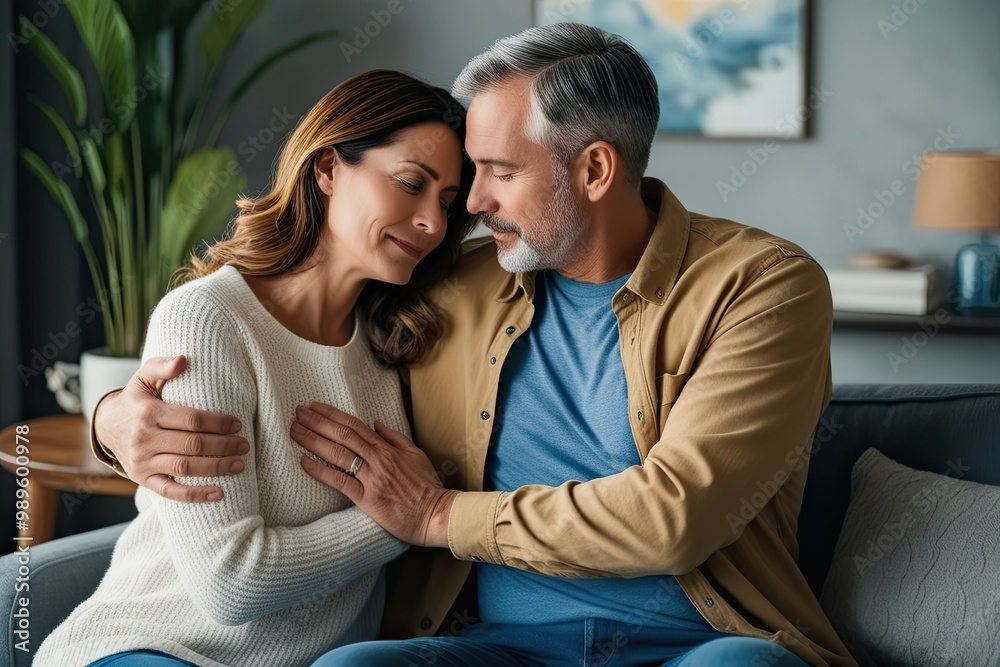 Nurturing Couple in Supportive Embrace during Times of Need, Symbolizing Emotional Healing and Strong Family Bond Nurturing Couple in Supportive Embrace during Times of Need, Symbolizing Emotional Healing and Strong Family Bond