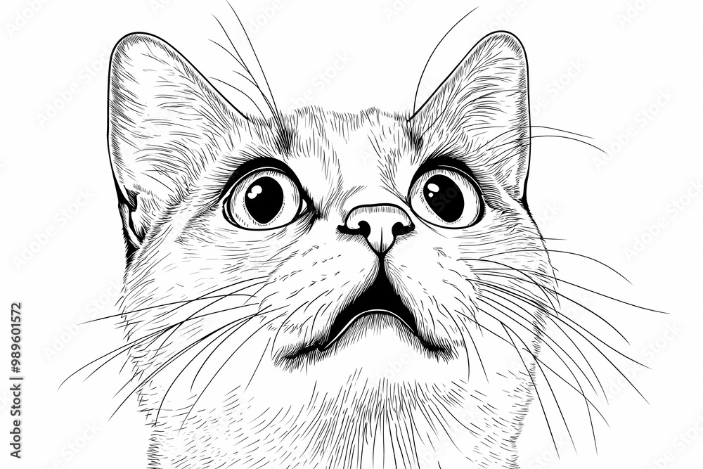 Fototapeta premium Adorable cat coloring page for children, perfect for creative stock illustrations.