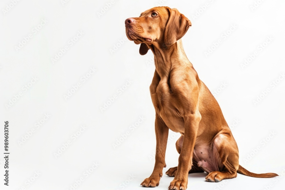 A brown dog sitting on a white floor, perfect for pet-related or interior design compositions A brown dog sitting on a white floor, perfect for pet-related or interior design compositions