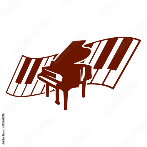 Grand Piano Organ Synthesizer Keyboard Music Logo Design Lover Art Vector Illustration Card T-Shirt Poster Sticker Graphic Print Decorative Drawing Isolated Logo Decoration Symbol Creative Cool Style
