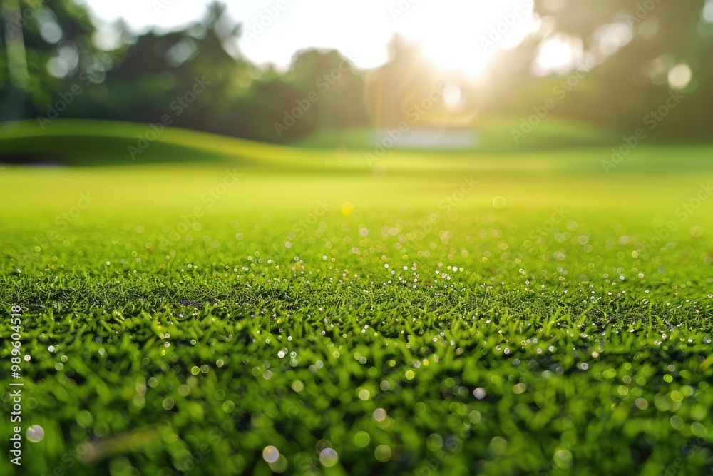 Close-up shot of a grassy field with small water droplets on the blades, great for nature and outdoor uses