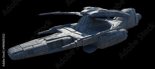 Alien Space Ship on Black Background - Side View, 3d digitally rendered science fiction illustration