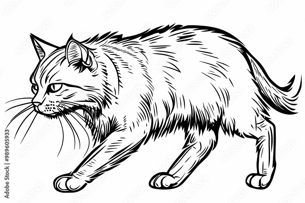 Obraz premium Adorable cat coloring page for children, perfect for creative stock illustrations.