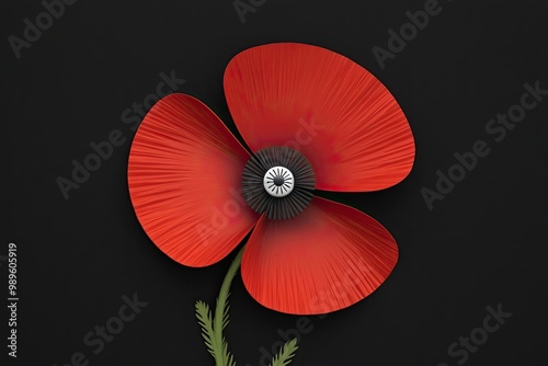 Red Poppy Flower Icon Representing Remembrance and Victory on Dark Background photo