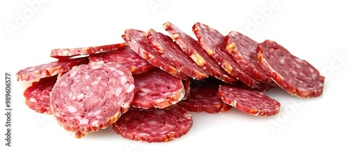 Salami Sausage Slices Isolated On White Background