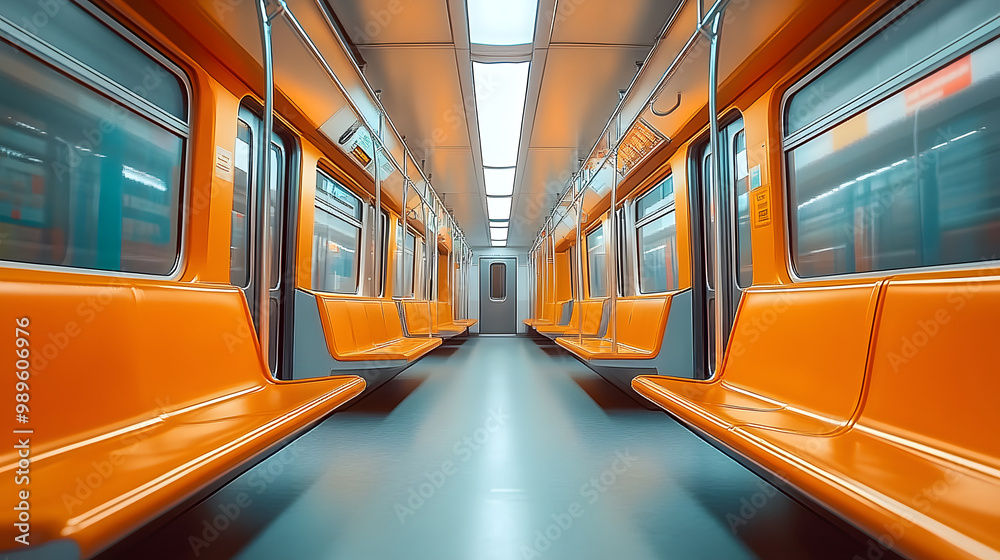 Fototapeta premium Advertising poster banner on the wall of a train car in the subway Free space Outdoor advertising in public transport subway car : Generative AI