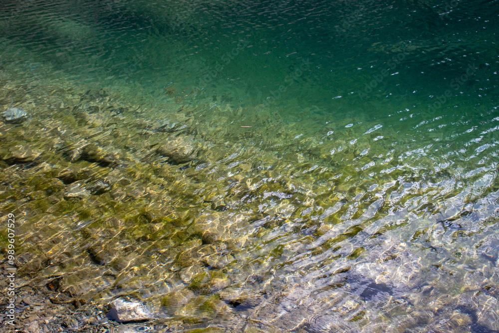 Fototapeta premium Close up of water with rocky formations along the shore