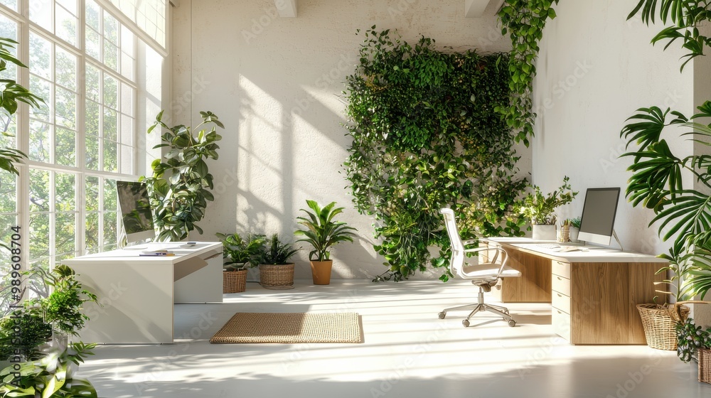 Modern open-air workspace featuring greenery and natural light enhancing productivity and relaxation Modern open-air workspace featuring greenery and natural light enhancing productivity and relaxation