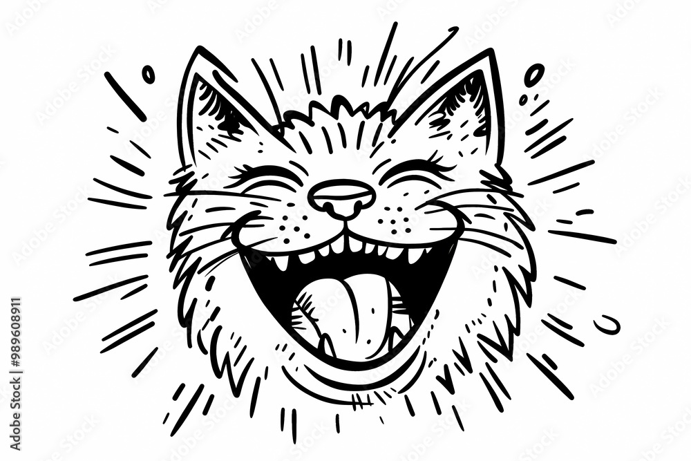 Obraz premium Adorable cat coloring page for children, perfect for creative stock illustrations.
