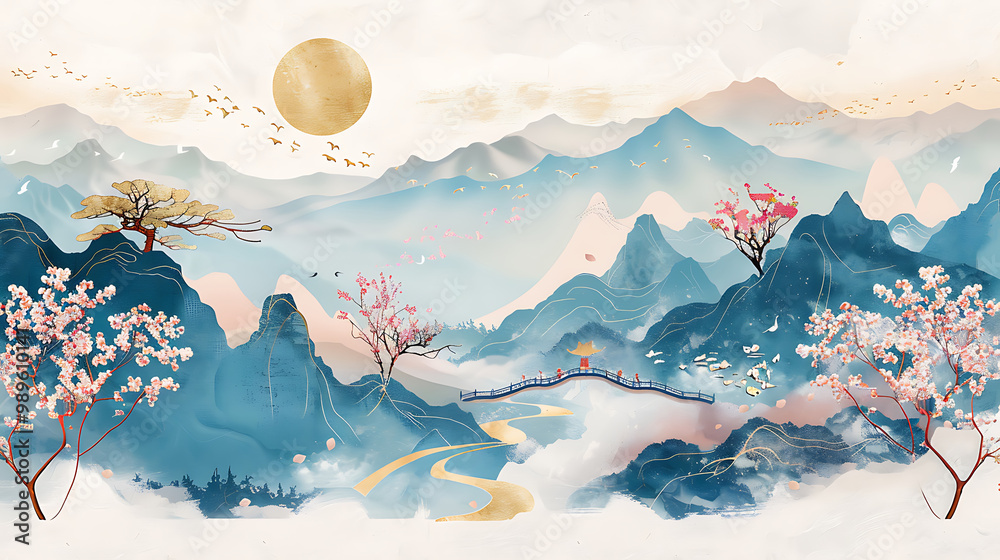 Fototapeta premium watercolor landscape painting