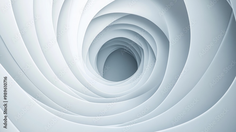 Fototapeta premium A stunning display of dynamic concentric shapes with a white to grey gradient, forming a clean, futuristic abstract background with depth