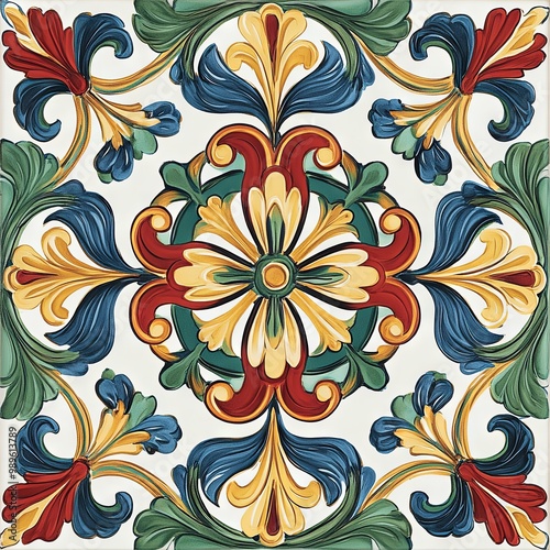Classic Vietri tile from the Amalfi Coast, Italian, with lemons and decorations
