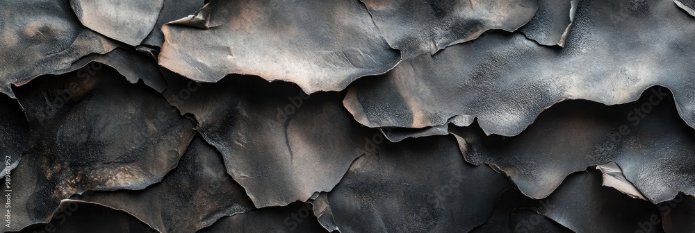 Burnt paper texture with charred edges, curling into dark, fragile layers Burnt paper texture with charred edges, curling into dark, fragile layers