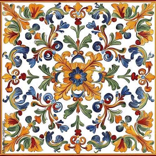 Classic Vietri tile from the Amalfi Coast, Italian, with lemons and decorations
 photo