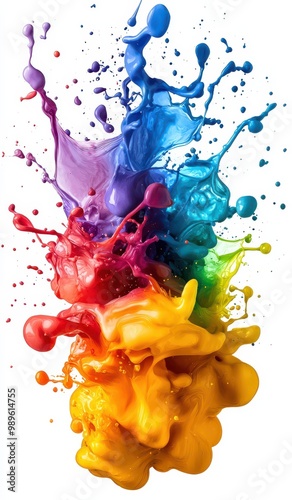 Vibrant explosion of multiple colors in abstract AI illustration with dynamic paint splashes. photo