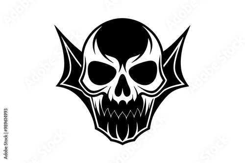 Skull Silhouette: Gothic Icon, Halloween Symbol, Death Concept, Spooky Design, Flat Vector Illustration