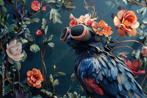 Bird wearing vr googles photo