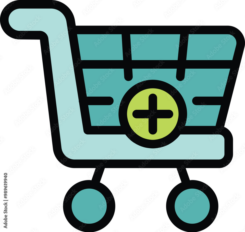 This icon of a shopping cart with a plus sign represents adding an item to a cart This icon of a shopping cart with a plus sign represents adding an item to a cart
